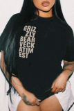 Camisetas con cuello en O de patchwork con estampado de Daily Basis negro