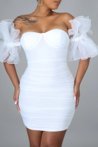 ホワイト セクシー ソリッド パッチワーク バックレス メッシュ ストラップレス ラップ スカート ドレス