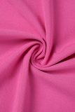 Розово-красные сексуальные повседневные сплошные выдолбленные асимметричные платья без рукавов с круглым вырезом