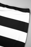 Black White Casual Striped Print Slit O Neck Sleeveless Two Pieces