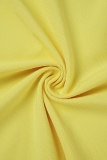 Желтые сексуальные повседневные сплошные выдолбленные асимметричные платья без рукавов с круглым вырезом