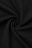 Zwart Casual T-shirts met dagelijkse print en patchwork Letter O-hals
