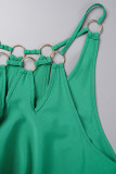 Зеленые сексуальные повседневные сплошные выдолбленные асимметричные платья без рукавов с круглым вырезом