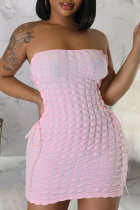 ピンクのセクシーなソリッドパッチワークバックレスクロスストラップストラップレスワンステップスカートドレス
