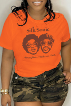 Camisetas con cuello en O de patchwork con estampado vintage de Orange Street