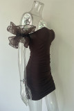 Коричневые сексуальные однотонные платья-юбки в стиле пэчворк с открытой спиной и сеткой без бретелек