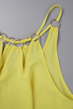 Желтые сексуальные повседневные сплошные выдолбленные асимметричные платья без рукавов с круглым вырезом