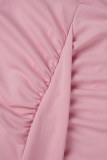 Vestidos de saia lápis com dobra e decote em bico liso rosa casual