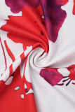 Robe longue rouge à imprimé patchwork à épaules dénudées Robe grande taille