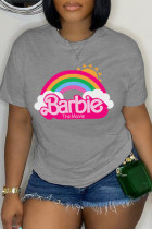 T-shirts basiques à col rond imprimés décontractés gris