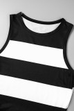 Black White Casual Striped Print Slit O Neck Sleeveless Two Pieces