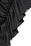 ブラック セクシー ソリッド パッチワーク フォールド V ネック ラップ スカート ドレス