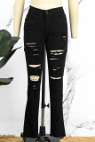 White Casual Solid Ripped High Waist Distressed Skinny Denim Jeans