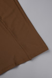 Brown Casual Solid Patchwork Half A Turtleneck Irregular Dress Dresses