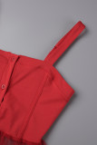 Vestidos de mangas compridas vermelhos sexy casuais lisos sem costas com gola quadrada