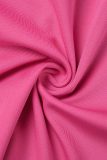 Roze Elegante Solide Patchwork Vouw Rits O Neck Wrapped Rokjurken (met riem)