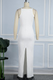 Vestidos longos brancos casuais sólidos básicos com alça fina