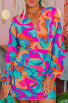 Цвет сладкий цвет комок лоскутное платье с разрезом и V-образным вырезом талия юбка платья