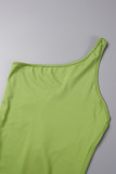 Зеленые сексуальные повседневные однотонные длинные платья с открытой спиной и косым воротником