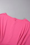 Rosa Elegant Solid Patchwork Vik dragkedja O-hals Omslagna kjolklänningar (med skärp)