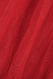 Vestidos de mangas compridas vermelhos sexy casuais lisos sem costas com gola quadrada