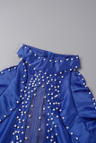 Blå Elegant solid, urholkad lapptäcke med pärlor Halv halsringad trumpet sjöjungfruklänningar