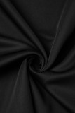 Black Casual Solid Patchwork V Neck A Line Dresses