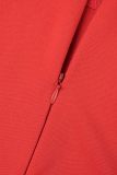 Röd Elegant Solid Patchwork O-hals Midjekjol Plus Size Klänningar (med skärp)