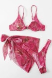 Розовый сексуальный купальник с узким узлом и открытой спиной, комплект из трех частей (с прокладками)