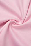 Roze casual patchwork contrasterende O-hals twee stukken met korte mouwen
