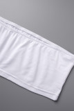 Weiße, sexy, solide Patchwork-Oberteile mit rückenfreiem Trägerdesign und trägerlosem Oberteil mit hoher Taille