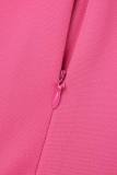Vestidos de falda envueltos en cuello redondo con cremallera y pliegues de patchwork liso rosa elegante (con cinturón)