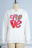 Red Street Daily Print Draw String Letter Hooded Collar Tops