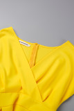 Yellow Casual Solid Patchwork V Neck A Line Dresses