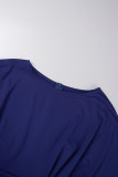 Vestidos de falda envueltos con cuello en O y cremallera con pliegues de retazos sólidos elegantes azul real (con cinturón)