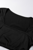 Black Sexy Casual Solid Patchwork Square Collar Long Sleeve Two Pieces