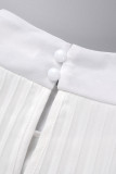 Weiße, lässige, solide Patchwork-Kleider mit halbem Rollkragen und A-Linie
