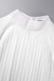 Weiße, lässige, solide Patchwork-Kleider mit halbem Rollkragen und A-Linie