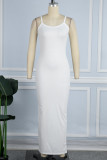 Белое повседневное однотонное базовое длинное платье на тонких бретелях Платья