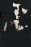 Camisetas con cuello en O de patchwork con estampado diario de calle negro