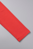 Красная элегантная однотонная лоскутная юбка с круглым вырезом и талией Платья больших размеров (с поясом)