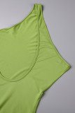 Зеленые сексуальные повседневные однотонные длинные платья с открытой спиной и косым воротником