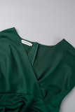 Чернильные зеленые повседневные однотонные платья в стиле пэчворк с V-образным вырезом