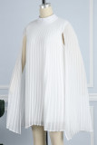 Wit Casual Solid Patchwork Halve coltrui A-lijn jurken