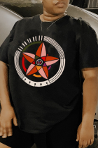 Schwarze, lässige Street Print Patchwork-T-Shirts mit O-Ausschnitt