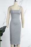 Grey Sexy Casual Solid Cross Straps Spaghetti Strap Sleeveless Dress Dresses