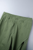 Kaki Casual Solide Évidé Patchwork Régulier Taille Haute Classique Pantalon De Couleur Unie