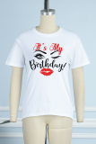 T-shirts Street Vintage Lips Imprimé Patchwork Lettre O Cou Blanc