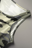 Camouflage Casual Sportswear Camouflage Print Patchwork U-hals ärmlös två delar