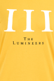 Camisetas amarelas com estampa vintage patchwork letra O no pescoço